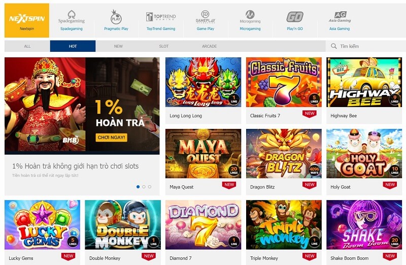 Giao diện bắt mắt của sảnh slot Next Spin