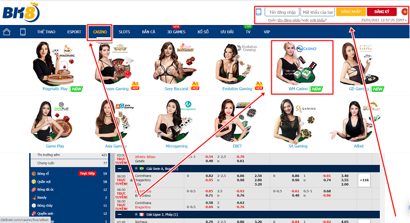 Hướng dẫn các đăng nhập vào sảnh casino WM