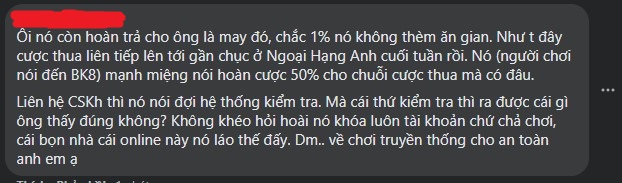 Sự thật về BK8 lừa đảo tiền hoàn trả