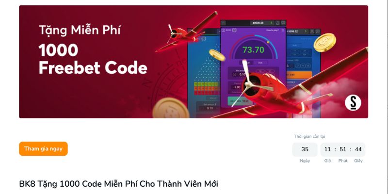 Chơi game tại Bk8 nhận ngay 1000 code